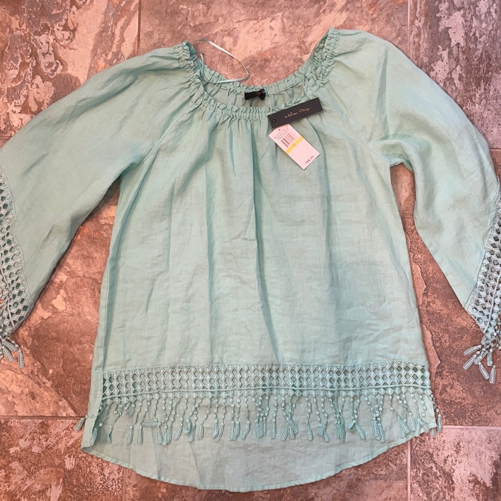 ☀️ Boho Linen Peasant Top With Fringe! ☀️